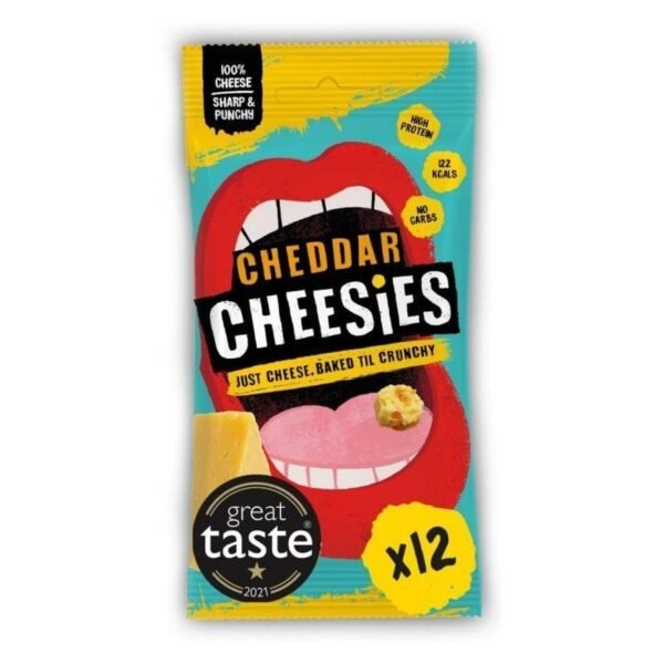 CHEESIES | Crunchy Cheese Keto Snack | Cheddar | 100% Cheese | Sugar Free. Gluten Free. No Carb | High Protein and Vegetarian | Crunchy. Baked and Tasty | Multipack | 12 x 20g Bags