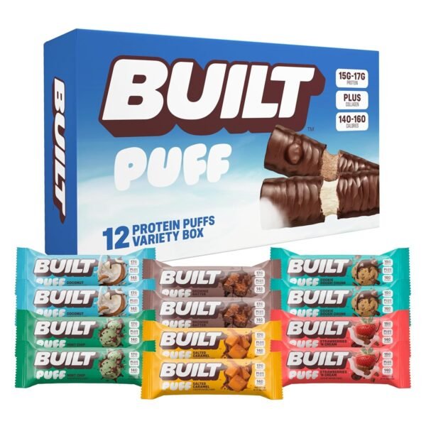 Built Bar. Puffed Protein Bars. Assorted Pack. Collagen. On-the-Go Snack. Breakfast Bar. Mixed Sampler. 12-Pack